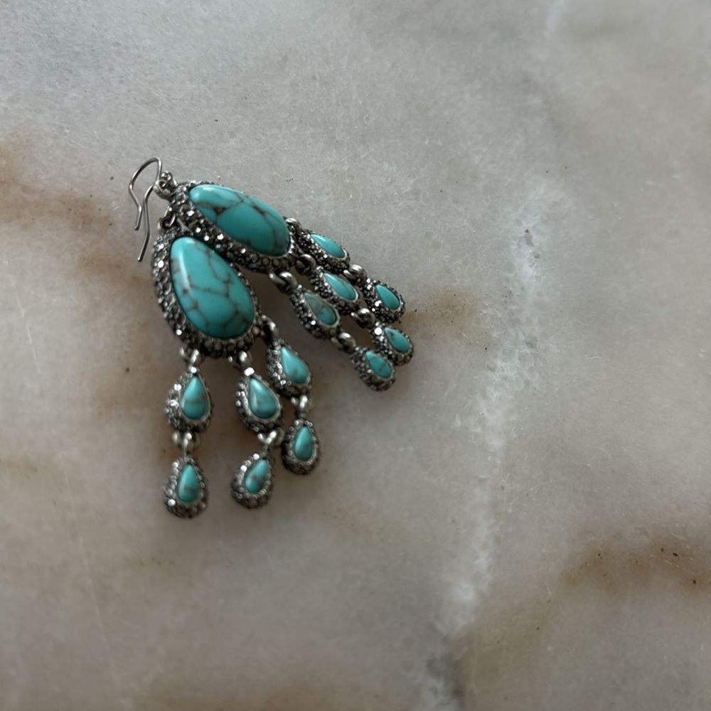 Lucky Brand Turquoise Crystals Rhinestone Earrings Silver Dangle Earrings - Picture 12 of 17
